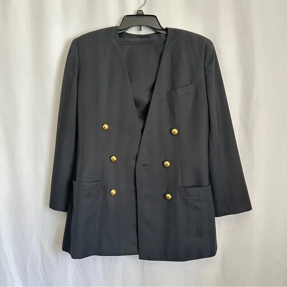 Vintage 90s Worthington Women's Skirt Jacket Set in Black & Gold Buttons sz 4-6